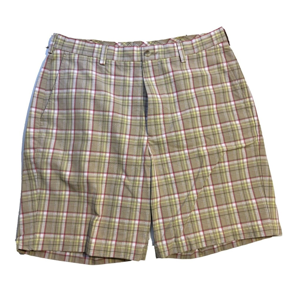 Roundtree & Yorke Shorts Men 34W Plaid Preppy‎ Gold Label Chino Flat Front